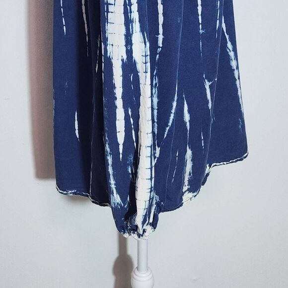 Knox Rose Navy Boho Peasant Blouse Size Medium Navy and White Dyed Top - Picture 5 of 10